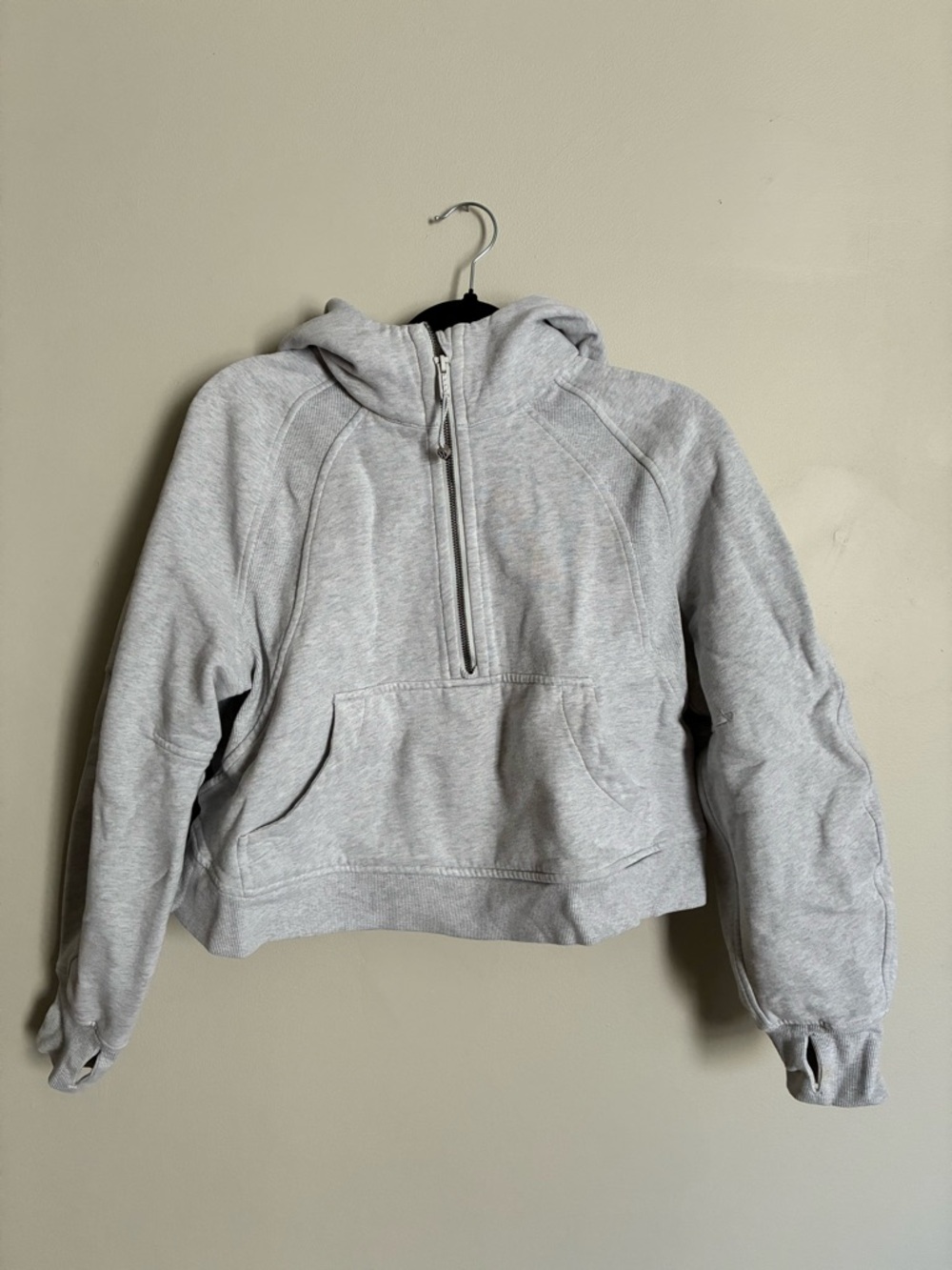 Lululemon Light Gray Half-Zip Hoodie Sweatshirt for Women